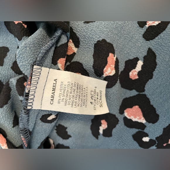 Caramela Blue Leopard Animal Print Blouse shirt - Picture 2 of 6